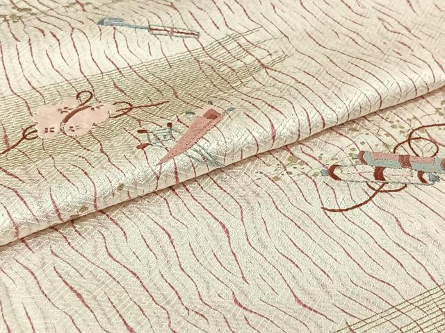 平和屋着物▽訪問着　単衣　刺繍　杢目絞り　宝尽くし文　金彩　正絹　逸品　AABJ0233jh