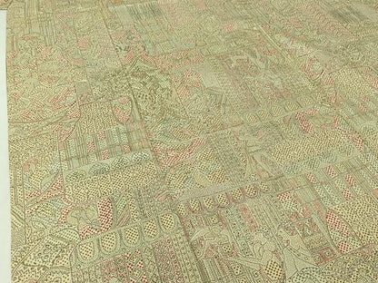 平和屋着物▽上質な小紋　単衣　紬地　古代壁画文様　正絹　逸品　AABJ0234jh