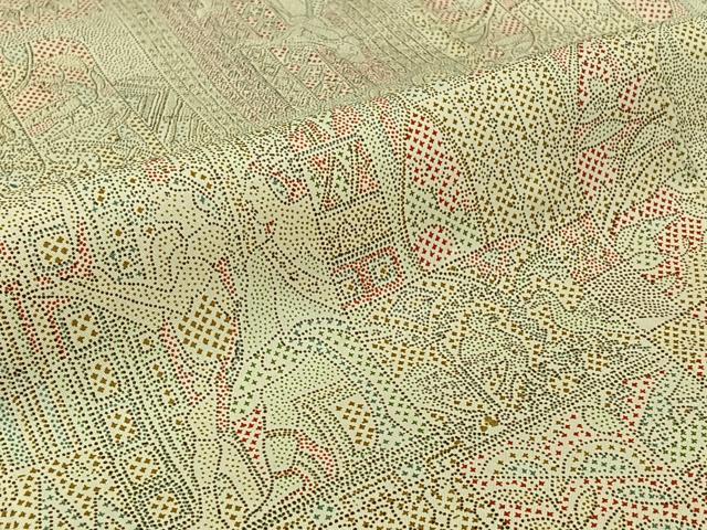 平和屋着物▽上質な小紋　単衣　紬地　古代壁画文様　正絹　逸品　AABJ0234jh