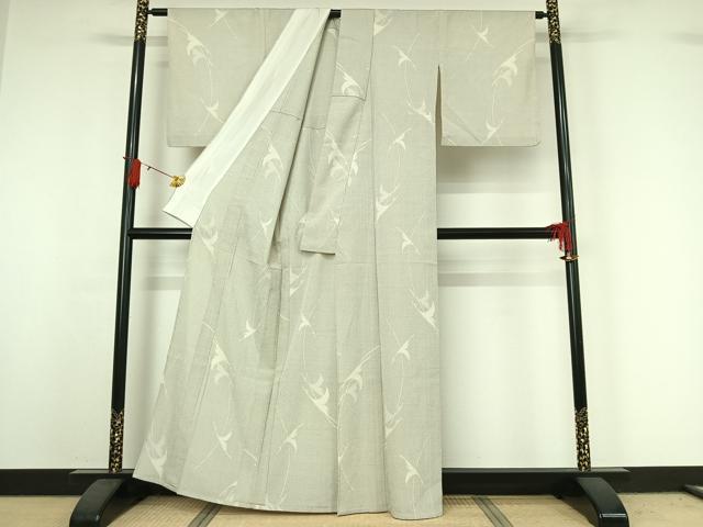 平和屋着物▽本塩沢　単衣　110亀甲　飛鶴文　正絹　逸品　AABJ0235jh
