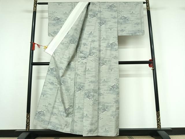 平和屋着物▽本場大島紬　単衣　7マルキ　総絣　風景文　正絹　逸品　AABJ0236jh