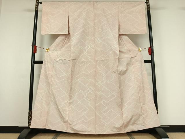 平和屋着物▽上質な紬　単衣　幾何学文様　正絹　逸品　AABJ0237jh
