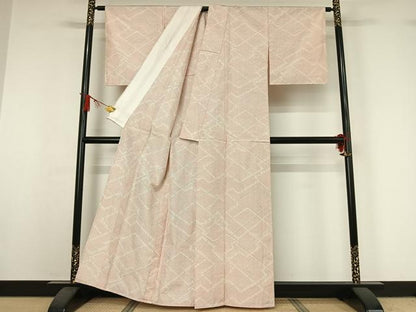 平和屋着物▽上質な紬　単衣　幾何学文様　正絹　逸品　AABJ0237jh