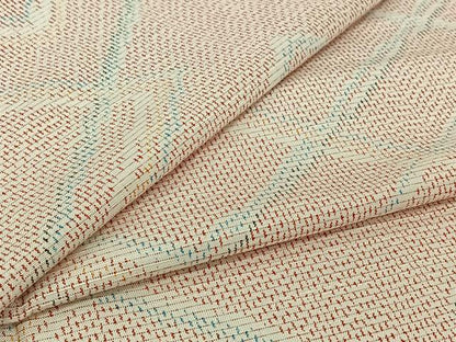 平和屋着物▽上質な紬　単衣　幾何学文様　正絹　逸品　AABJ0237jh