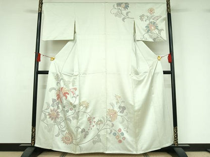 平和屋着物▽訪問着　単衣　更紗花文　金彩　正絹　逸品　AABJ0238jh