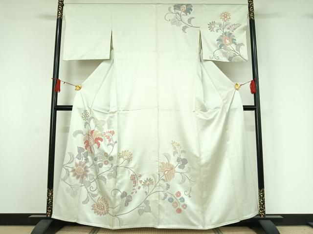 平和屋着物▽訪問着　単衣　更紗花文　金彩　正絹　逸品　AABJ0238jh