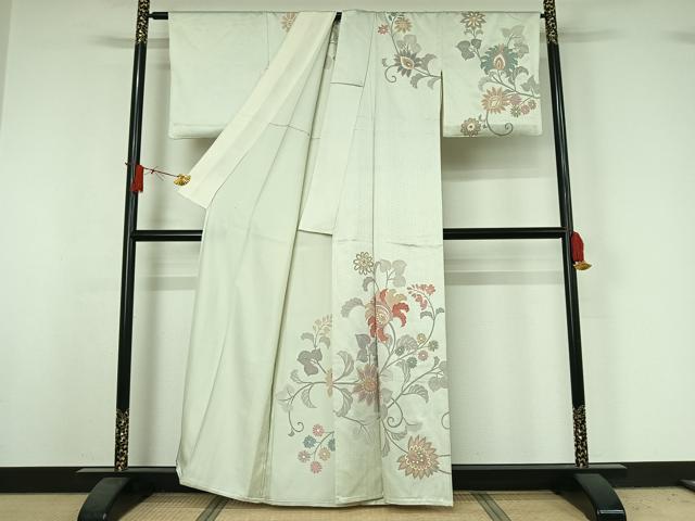 平和屋着物▽訪問着　単衣　更紗花文　金彩　正絹　逸品　AABJ0238jh
