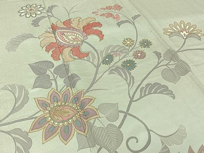 平和屋着物▽訪問着　単衣　更紗花文　金彩　正絹　逸品　AABJ0238jh