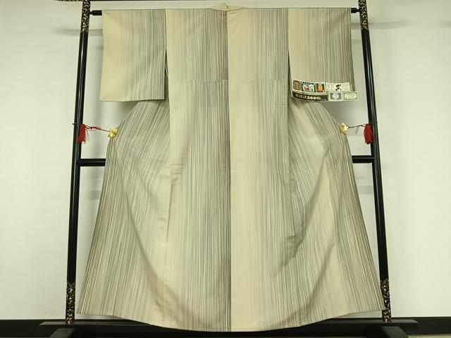 平和屋着物▽本塩沢　やまだ織　200色　単衣　縞　証紙付き　正絹　逸品　AABJ0239jh