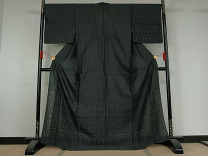 平和屋着物▽訪問着　単衣　お召地　飾花文　銀糸　正絹　逸品　AABJ0241jh