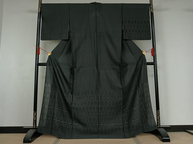 平和屋着物▽訪問着　単衣　お召地　飾花文　銀糸　正絹　逸品　AABJ0241jh