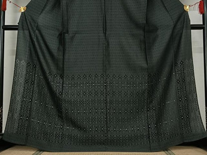 平和屋着物▽訪問着　単衣　お召地　飾花文　銀糸　正絹　逸品　AABJ0241jh