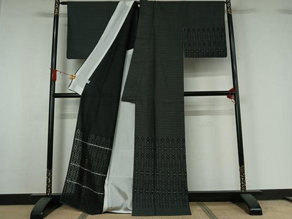 平和屋着物▽訪問着　単衣　お召地　飾花文　銀糸　正絹　逸品　AABJ0241jh