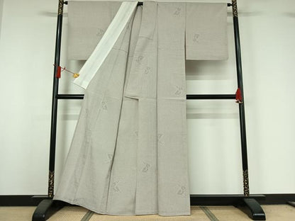 平和屋着物▽本塩沢　単衣　110亀甲　唐草文　正絹　逸品　AABJ0247jh