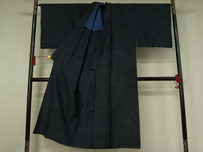 平和屋着物▽男性　結城紬　単衣　草花文　正絹　逸品　AABJ0255jh