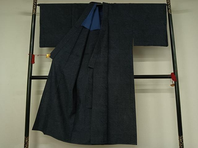 平和屋着物▽男性　結城紬　単衣　草花文　正絹　逸品　AABJ0255jh