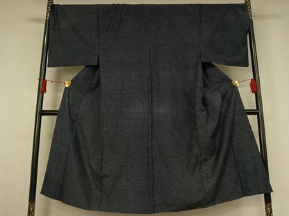 平和屋着物▽男性　結城紬　単衣　草花文　正絹　逸品　AABJ0255jh