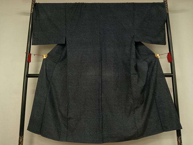 平和屋着物▽男性　結城紬　単衣　草花文　正絹　逸品　AABJ0255jh