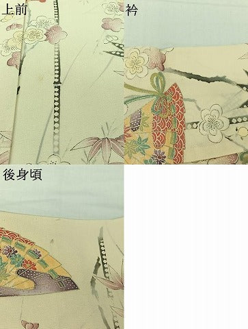 平和屋着物▽上質な小紋　単衣　手描き　扇面花文　金彩　正絹　逸品　AABJ0257jh