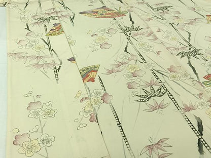 平和屋着物▽上質な小紋　単衣　手描き　扇面花文　金彩　正絹　逸品　AABJ0257jh