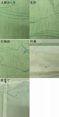 平和屋着物▽上質な紬　単衣　草花文　正絹　逸品　AABJ0258jh