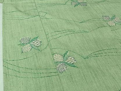 平和屋着物▽上質な紬　単衣　草花文　正絹　逸品　AABJ0258jh