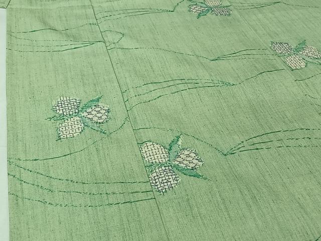 平和屋着物▽上質な紬　単衣　草花文　正絹　逸品　AABJ0258jh