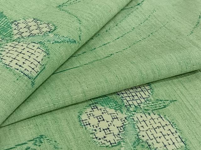 平和屋着物▽上質な紬　単衣　草花文　正絹　逸品　AABJ0258jh