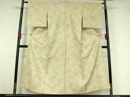 平和屋着物▽上質な紬　単衣　舞花文　正絹　逸品　AABJ0259jh