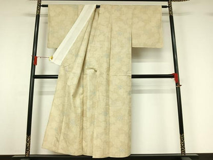 平和屋着物▽上質な紬　単衣　舞花文　正絹　逸品　AABJ0259jh