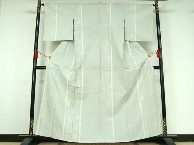 平和屋着物▽薩摩結城　単衣　笹竹文　正絹　逸品　AABJ0261jh