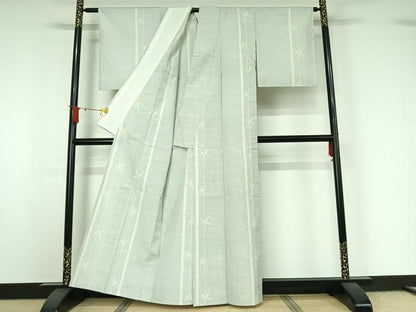 平和屋着物▽薩摩結城　単衣　笹竹文　正絹　逸品　AABJ0261jh