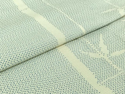 平和屋着物▽薩摩結城　単衣　笹竹文　正絹　逸品　AABJ0261jh