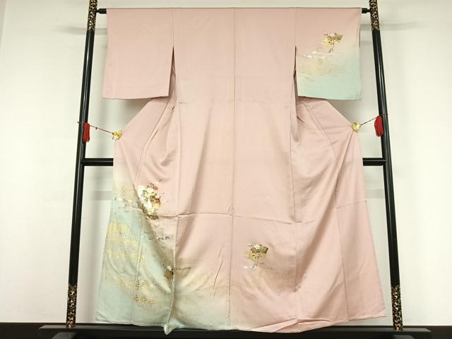 平和屋着物▽訪問着　単衣　地紙花文　暈し染め　金彩　正絹　逸品　AABJ0262jh