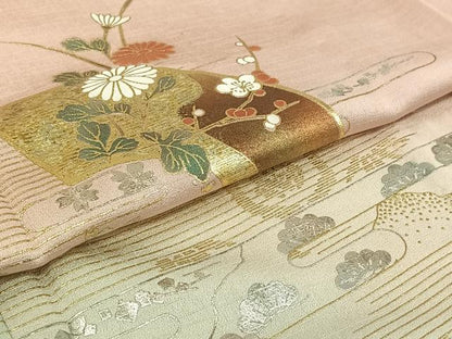 平和屋着物▽訪問着　単衣　地紙花文　暈し染め　金彩　正絹　逸品　AABJ0262jh