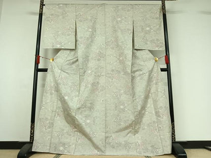 平和屋着物▽本場大島紬　白大島　単衣　9マルキ　草花文　正絹　逸品　AABJ0263jh