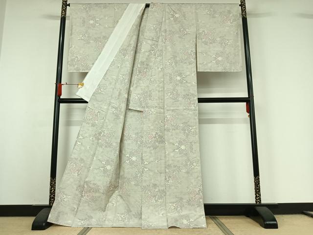 平和屋着物▽本場大島紬　白大島　単衣　9マルキ　草花文　正絹　逸品　AABJ0263jh