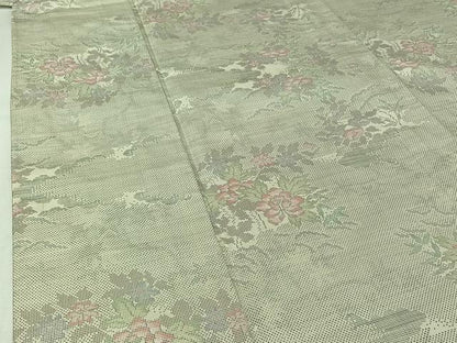 平和屋着物▽本場大島紬　白大島　単衣　9マルキ　草花文　正絹　逸品　AABJ0263jh