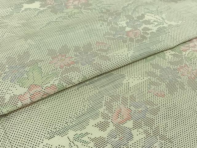平和屋着物▽本場大島紬　白大島　単衣　9マルキ　草花文　正絹　逸品　AABJ0263jh