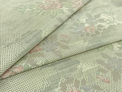平和屋着物▽本場大島紬　白大島　単衣　9マルキ　草花文　正絹　逸品　AABJ0263jh