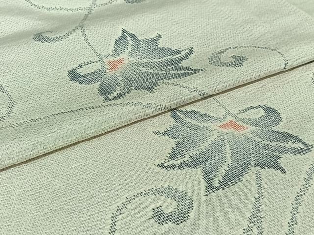 平和屋着物▽上質な紬　単衣　花唐草文　正絹　逸品　AABJ0264jh