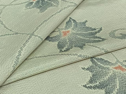 平和屋着物▽上質な紬　単衣　花唐草文　正絹　逸品　AABJ0264jh