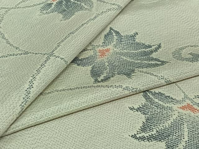 平和屋着物▽上質な紬　単衣　花唐草文　正絹　逸品　AABJ0264jh