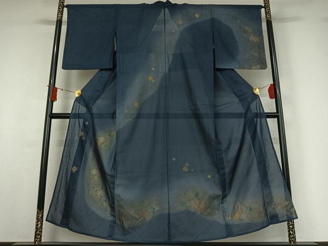 平和屋着物▽訪問着　無双　紗袷　紗×紗　箔散らし文様　暈し染め　金彩　正絹　逸品　AABJ0266jh