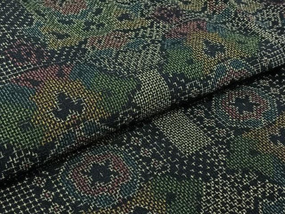 平和屋着物▽本塩沢　単衣　幾何学文様　正絹　逸品　AABJ0268jh