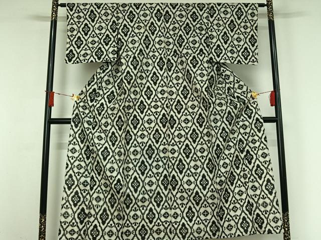 平和屋着物▽上質な紬　単衣　花菱文　正絹　逸品　AABJ0270jh