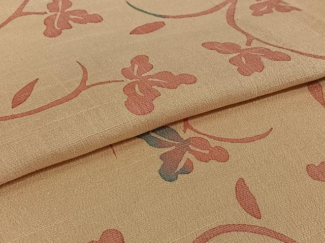 平和屋着物▽お召　単衣　草花文　正絹　逸品　AABJ0271jh