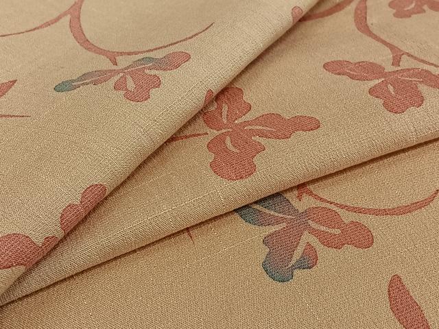 平和屋着物▽お召　単衣　草花文　正絹　逸品　AABJ0271jh