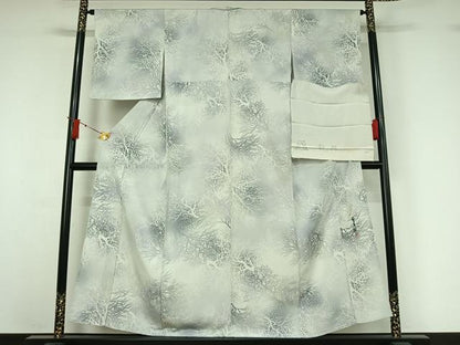 平和屋着物▽宝華風　小紋　単衣　樹林文　暈し染め　反端付き　正絹　逸品　AABJ0272jh
