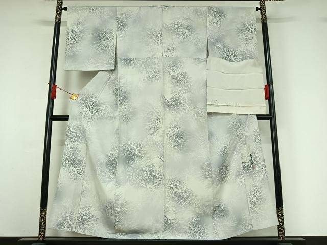 平和屋着物▽宝華風　小紋　単衣　樹林文　暈し染め　反端付き　正絹　逸品　AABJ0272jh